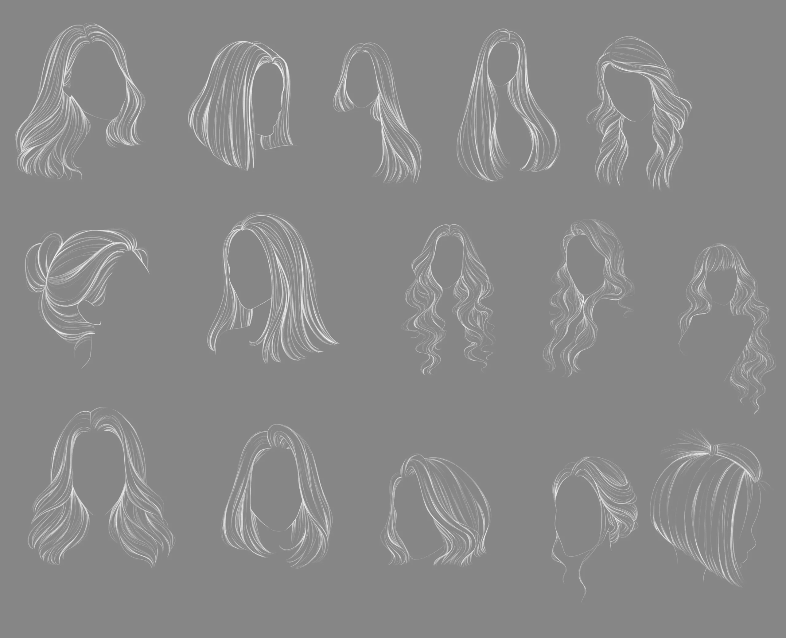 Hair Stamps Brushes Procreate, Procreate Hair Brushes, Curly Hair Brushe, Straight Hair brushes, Hairstyles Brushes Stamp, Guide Brushes 3 074412