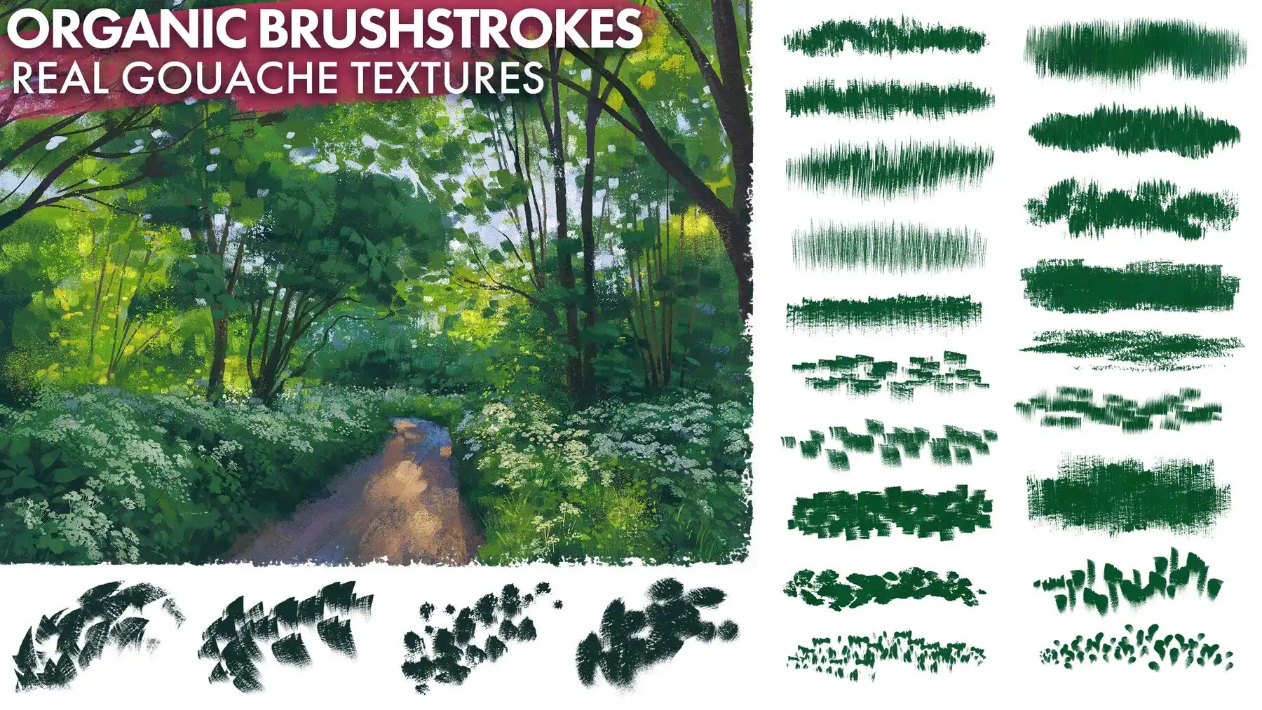 Hand-painted Gouache Brushes for Photoshop and Procreate 7 Hand-painted Gouache Brushes for Photoshop and Procreate