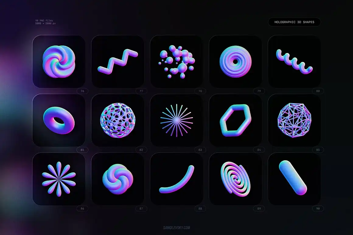Holographic 3D shapes collection 10 074029