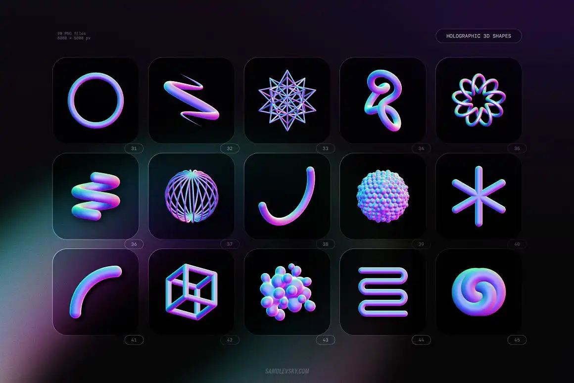 Holographic 3D shapes collection 9 074029