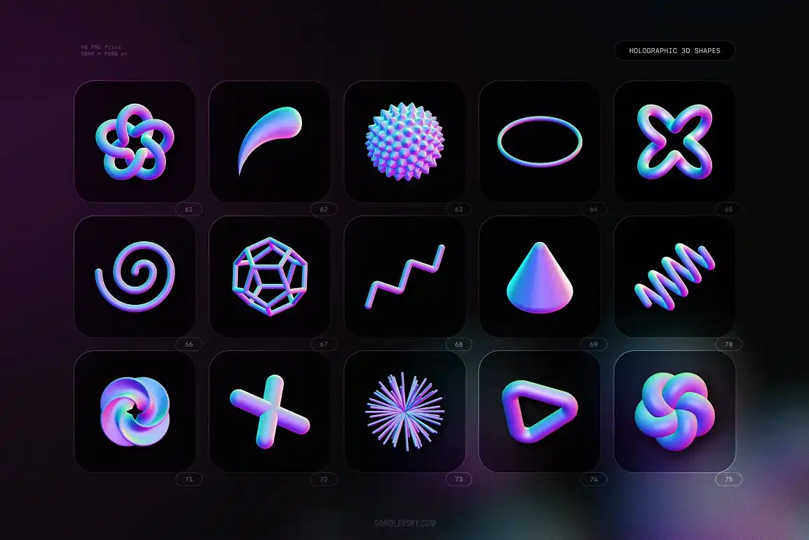 Holographic 3D shapes collection 12 074029
