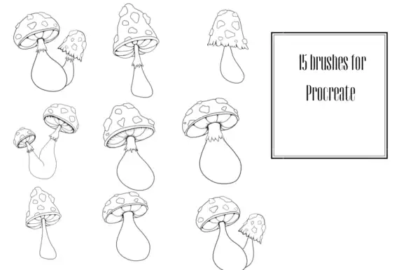 Mushrooms-15 Stamp Brushes for Procreate 7 072507