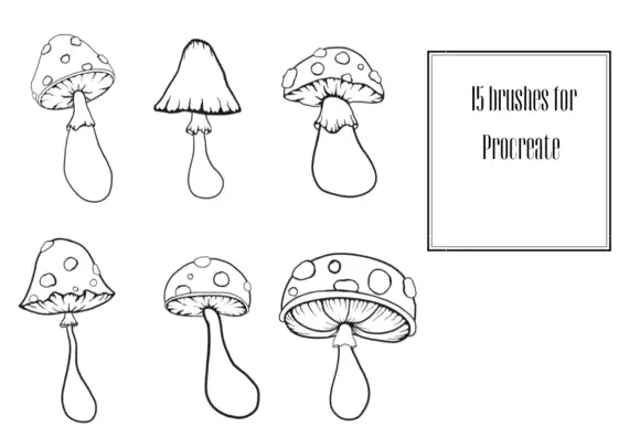 Mushrooms-15 Stamp Brushes for Procreate 6 072507