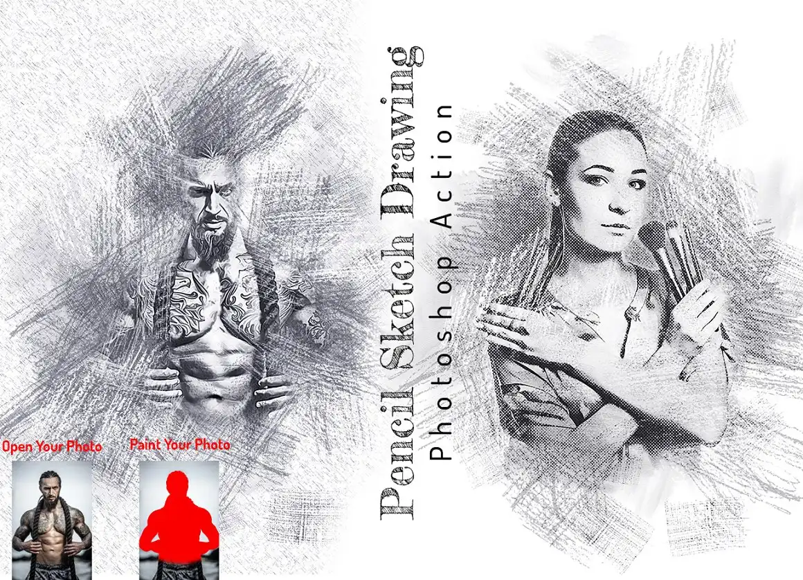 Pencil Sketch Drawing PS Action