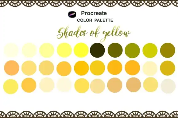Procreate Color Palette Shades of Yellow