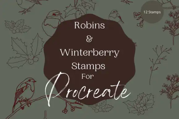 Procreate Robin Winterberry Stamps