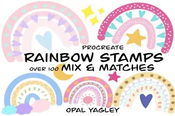 Rainbow Procreate Stamps -Mix and Match