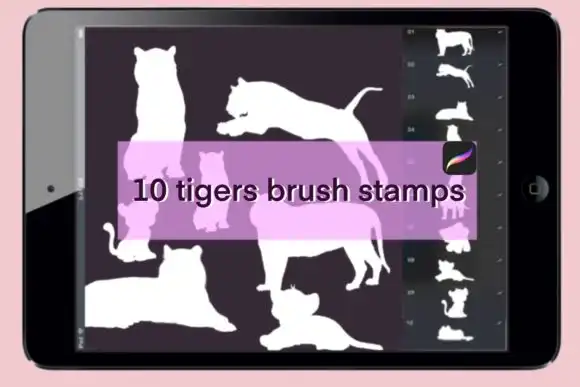 10 Brushes of Tigers Stamps for Procreate Set