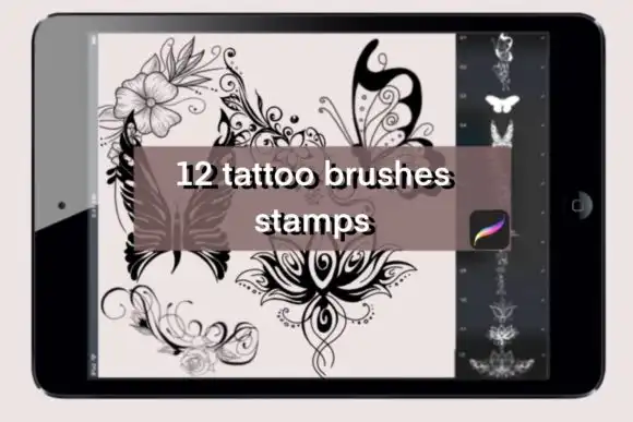 12 Brushes of Tattoo Stamps for Procreate