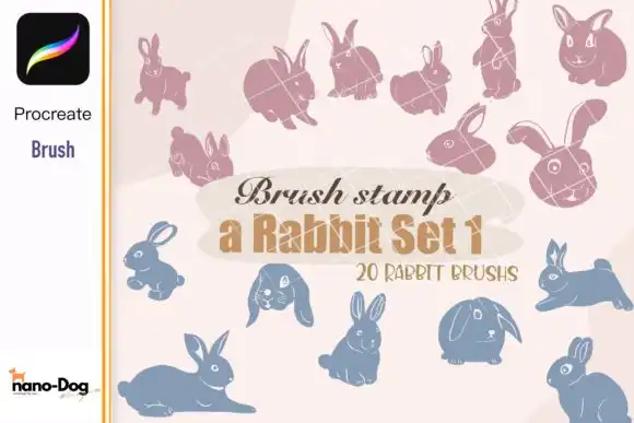 20 rabbit brush stamps procreate brush