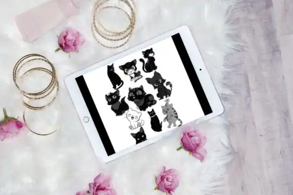 30 Beautiful Cat Brush Stamps Bundle V 1 8 30 beautiful cat brush stamps bundle v 1 graphics 28310812 4 580x387 37833