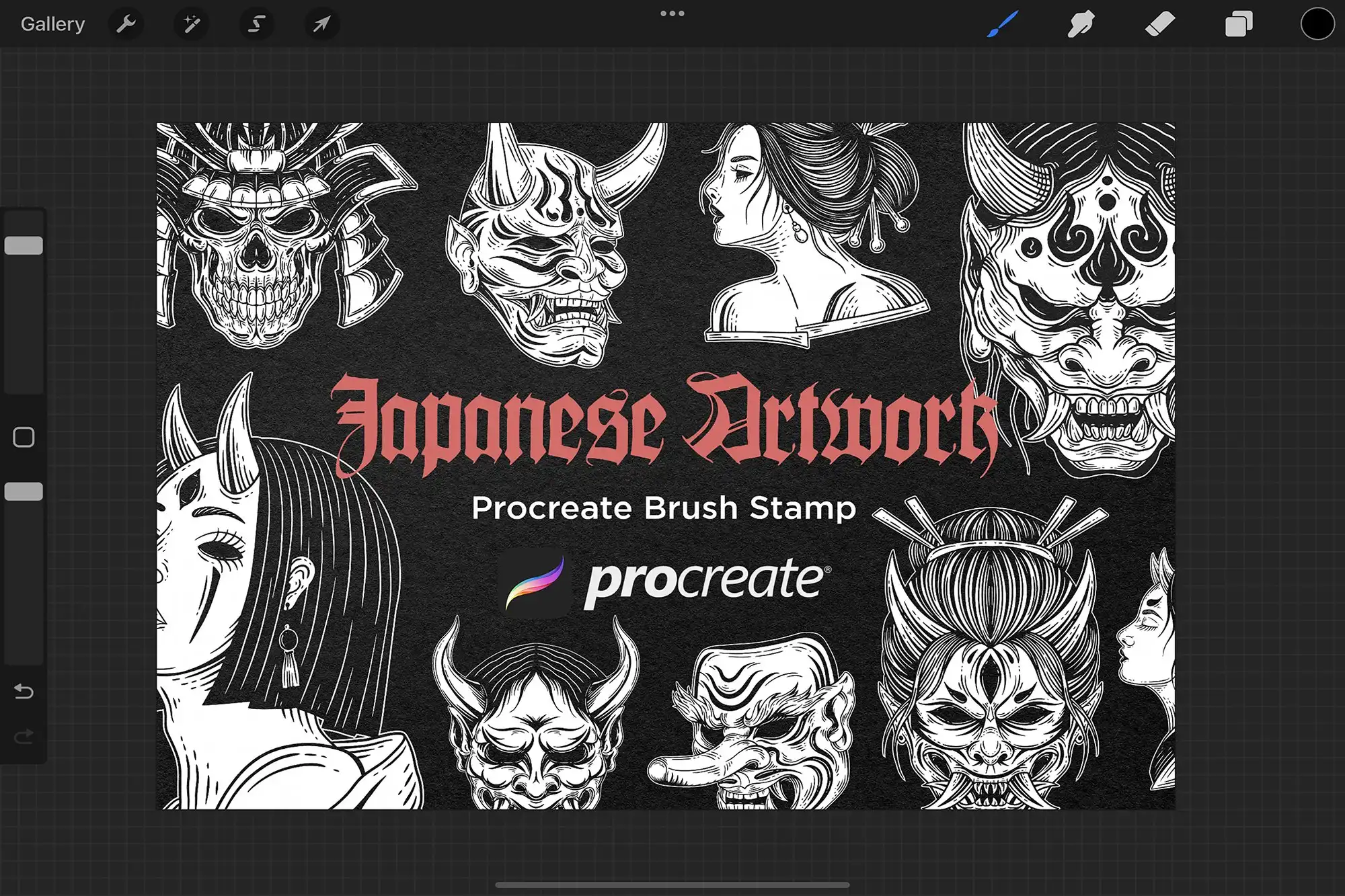 30 Japanese Mask Geisha Girl Samurai Dark Procreate Brushes 6 30 japanese mask geisha girl samurai dark procreate brushes (3) 43625