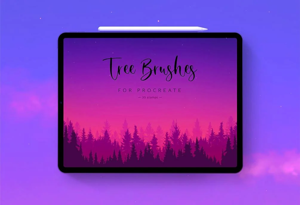 35 tree stamps for Procreate
