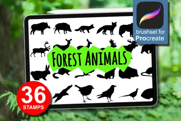 36 Forest Animals Stamps for Procreate