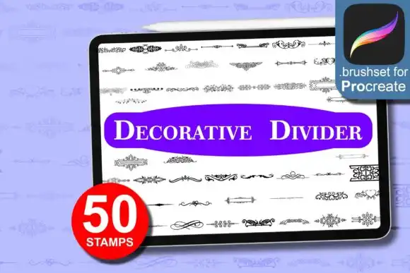 50 Decorative Divider Brushes, Procreate
