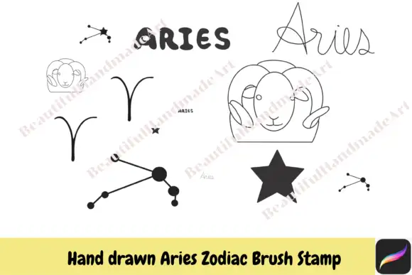 6 Procreate Brush Stamps Aries Zodiac