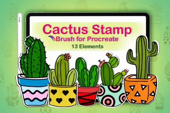 Cactus Doodle Stamp Brush for Procreate