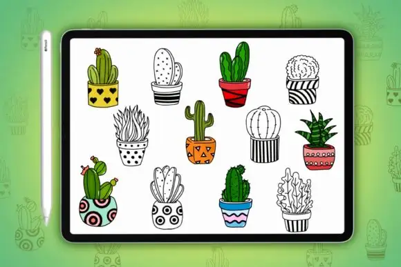 Cactus Doodle Stamp Brush for Procreate 4 cactus doodle stamp brush for procreate graphics 12341507 2 580x387 24673