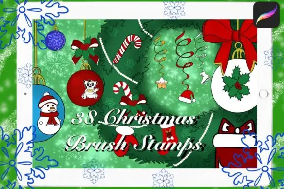 Procreate Cute Brush Stamps Bundle - 5 Packs 7 christmas stamps brushes for procreate 25744