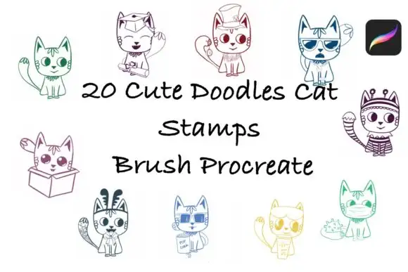 Procreate Cute Brush Stamps Bundle - 5 Packs 4 cute doodle cat stamps brushes procreate 24570
