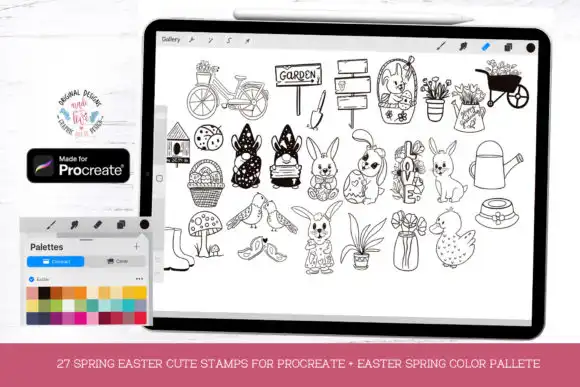 Procreate Brushes and Palettes Bundle - 4 Packs 6 easter spring hand drawn stamp set procr graphics 27246742 1 1 580x387 30679