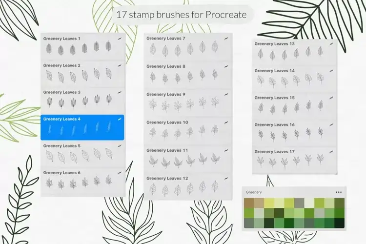Greenery leaves stamps brushes Procreate 4 greenery leaves stamps brushes procreate (1) 21240