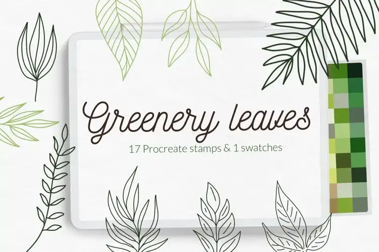 Greenery leaves stamps brushes Procreate