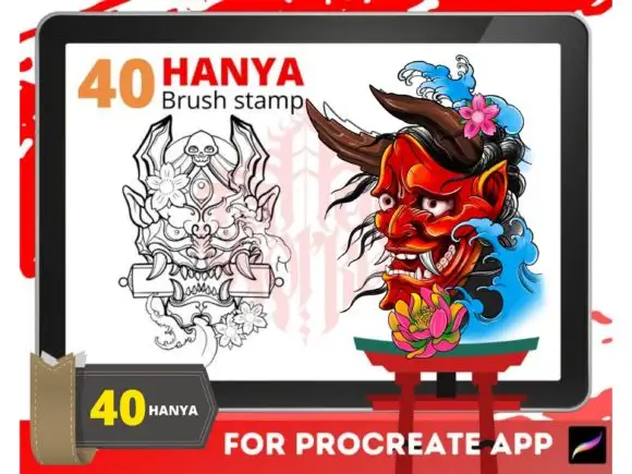 Hanya Mask Japanese Tattoo Brush Stamp