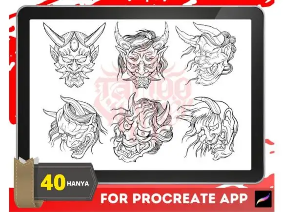 Hanya Mask Japanese Tattoo Brush Stamp 3 hanya mask japanese tattoo brush stamp graphics 25943330 2 580x435 21224