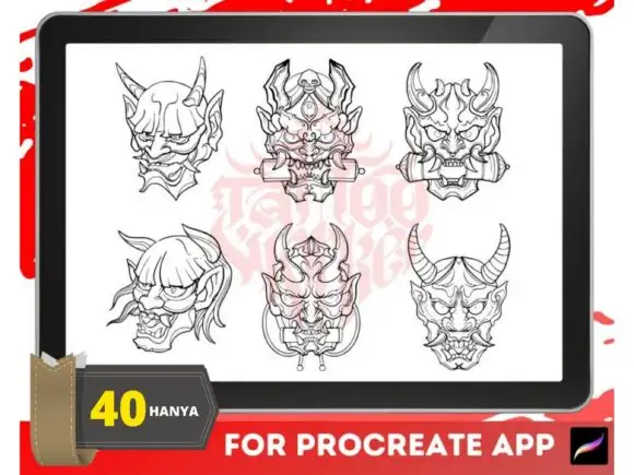 Hanya Mask Japanese Tattoo Brush Stamp 5 hanya mask japanese tattoo brush stamp graphics 25943330 3 580x435 21152