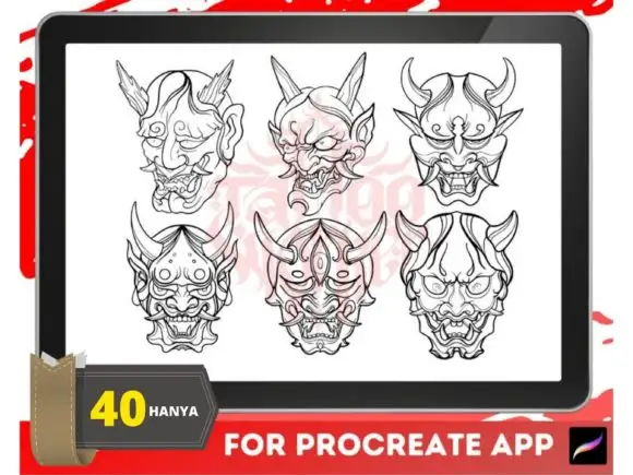 Hanya Mask Japanese Tattoo Brush Stamp 4 hanya mask japanese tattoo brush stamp graphics 25943330 4 580x435 21211