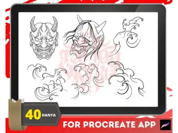 Hanya Mask Japanese Tattoo Brush Stamp 7 hanya mask japanese tattoo brush stamp graphics 25943330 5 580x435 21085