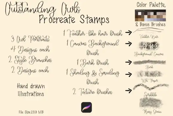 Outstanding Owls Procreate Stamp Bundle 4 outstanding owls procreate stamp bundle graphics 12299553 2 580x387 34184