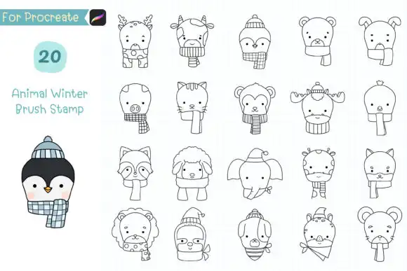 Procreate Brush Stamp Animal Cute Winter