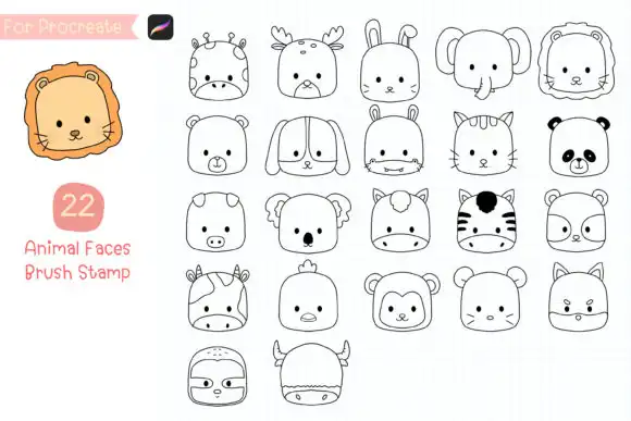Procreate Brush Stamp Cute Animal Face