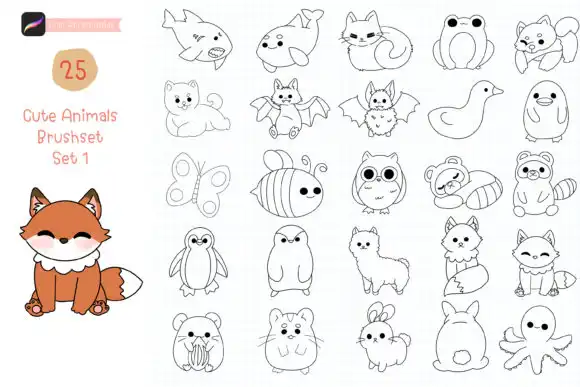 Procreate Brush Stamp Cute Animal set 1