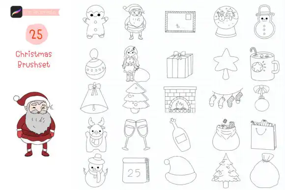 Procreate Brush Stamp Cute Christmas Set 1