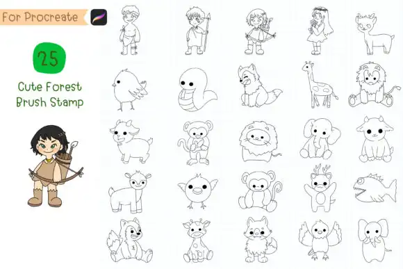 Procreate Brush Stamp Cute Forest Life