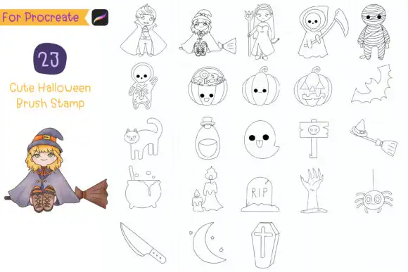 Procreate Brush Stamp Cute Halloween Set