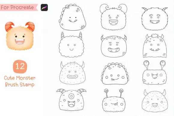 Procreate Brush Stamp Cute Monsters