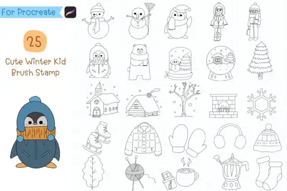 Procreate Brush Stamp Cute Winter Set