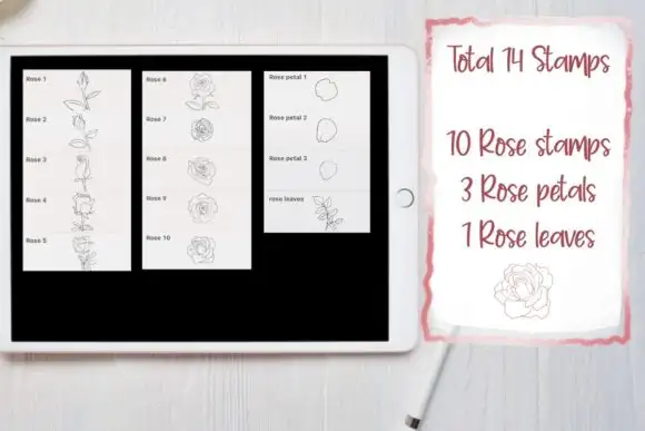 Procreate Brush Stamp, Rose Flower Stamp 3 procreate brush stamp rose flower stamp graphics 13113115 2 580x387 16263