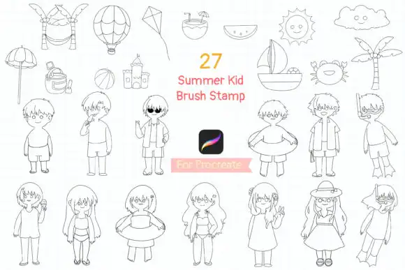 Procreate Brush Stamp Summer Kid Doodle 1