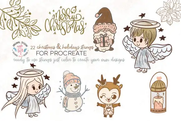 Procreate Brushes and Palettes Bundle - 4 Packs 5 procreate christmas stamps graphics 18114652 580x387 30819