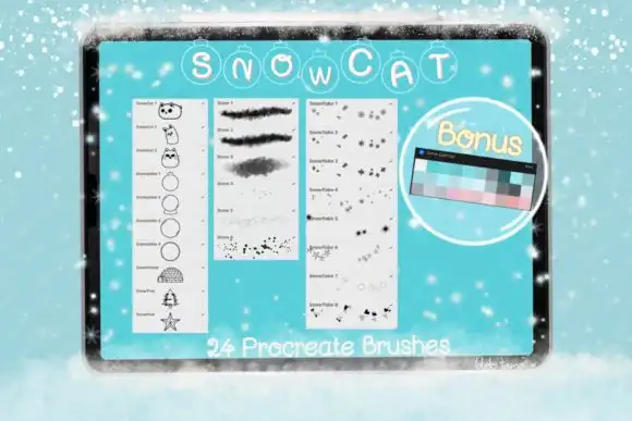 Procreate Brush Snow Cat Christmas