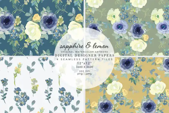 Sapphire & Lemon Seamless Pattern Set