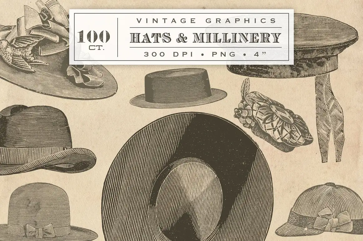 Vintage Hats Millinery Graphics Brushes Pack