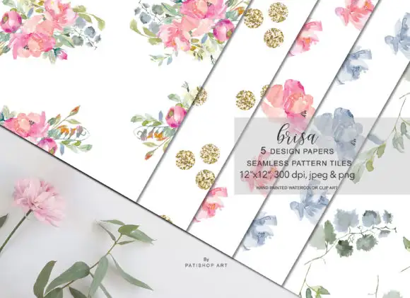 Watercolor Blush Flowers Pattern Set