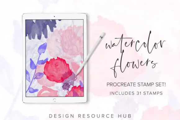 Watercolor Flowers Procreate Stamps 5 watercolor flowers procreate stamps graphics 26007747 1 1 580x387 33119