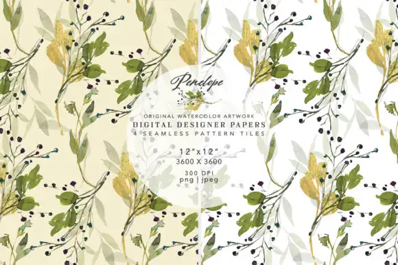 Watercolor Leafy Seamless Pattern Pack 4 watercolor leafy seamless pattern pack 1 25687